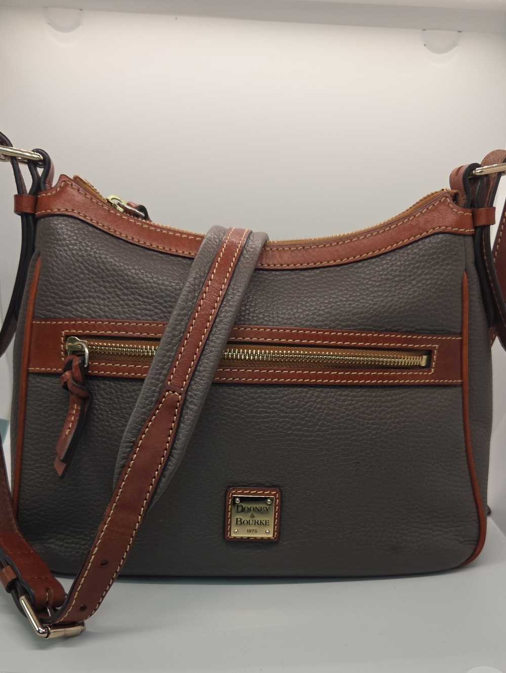 Dooney & Bourke Gray and Brown Pebbled Leather Crossbody Purse